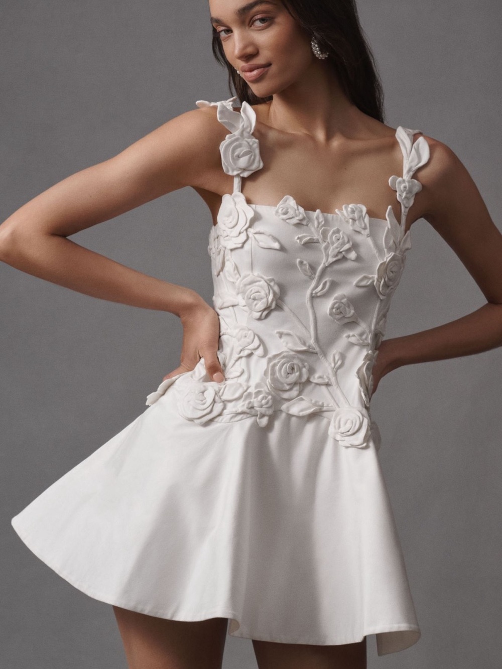 NWT BHLDN Anthropologie White Floral Appliqué Sleeveless Peplum Dress